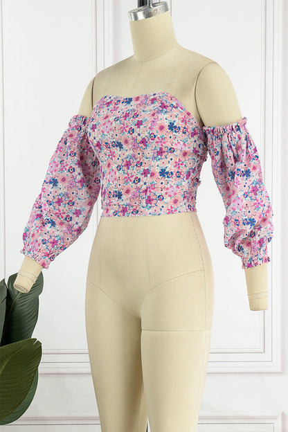 Sweet Elegant Print Printing Off the Shoulder Tops(8 Colors)