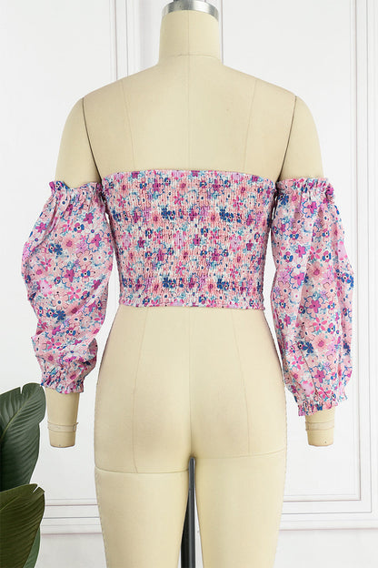 Sweet Elegant Print Printing Off the Shoulder Tops(8 Colors)