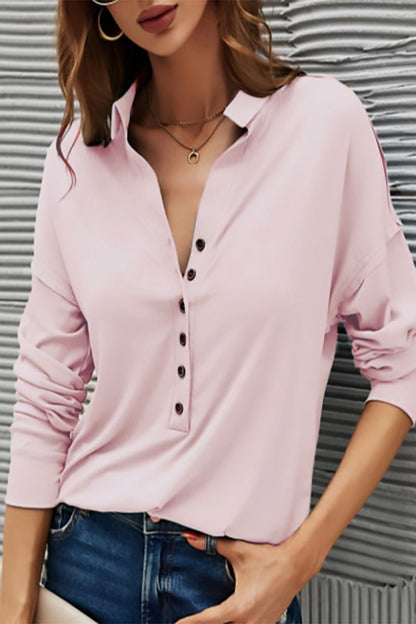 Women's Casual Button-Up T-Shirt – Turn-Down Collar Everyday Top
