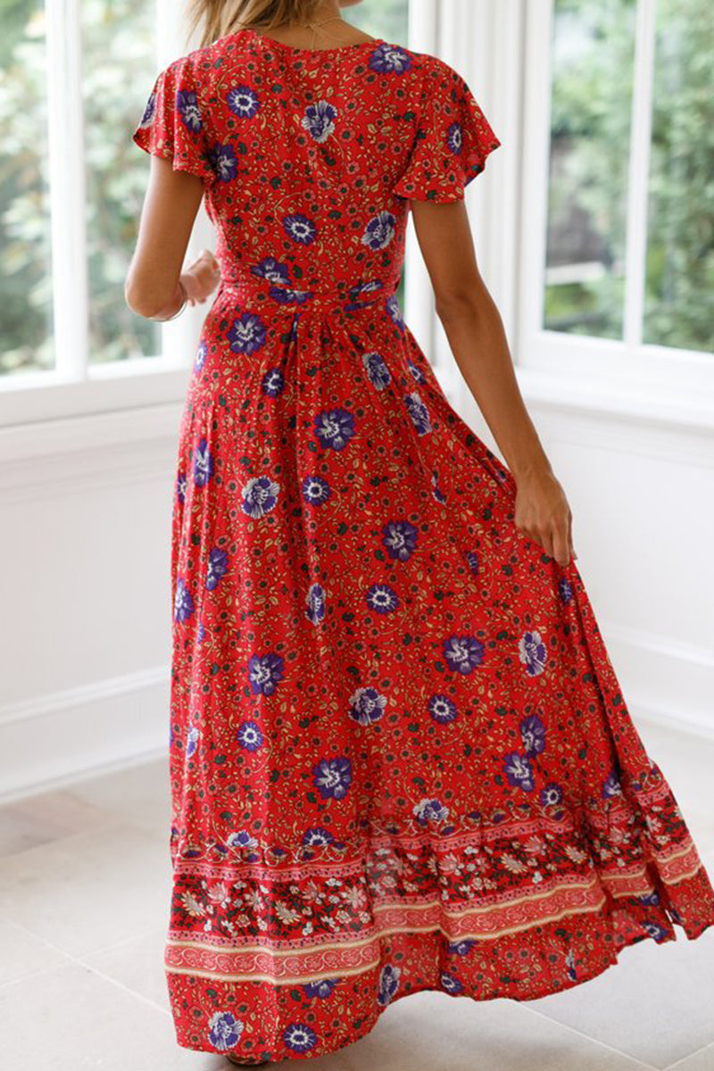 Sexy Elegant Print V Neck A Line Dresses(10 Colors)