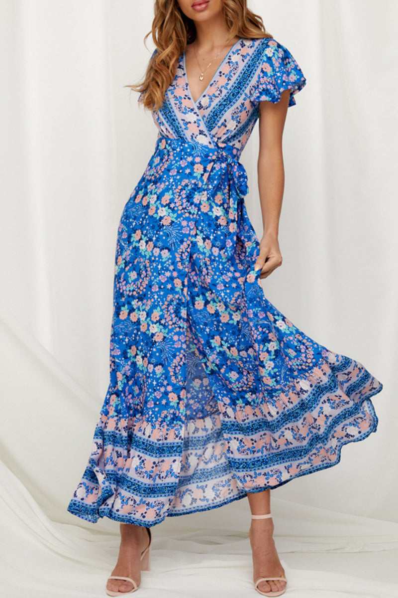 Sexy Elegant Print V Neck A Line Dresses(10 Colors)