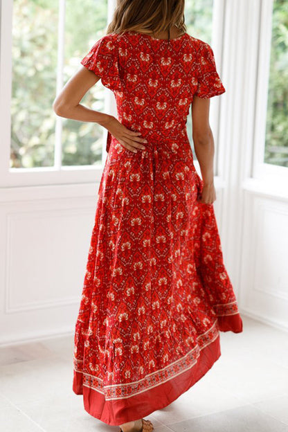 Sexy Elegant Print V Neck A Line Dresses(10 Colors)