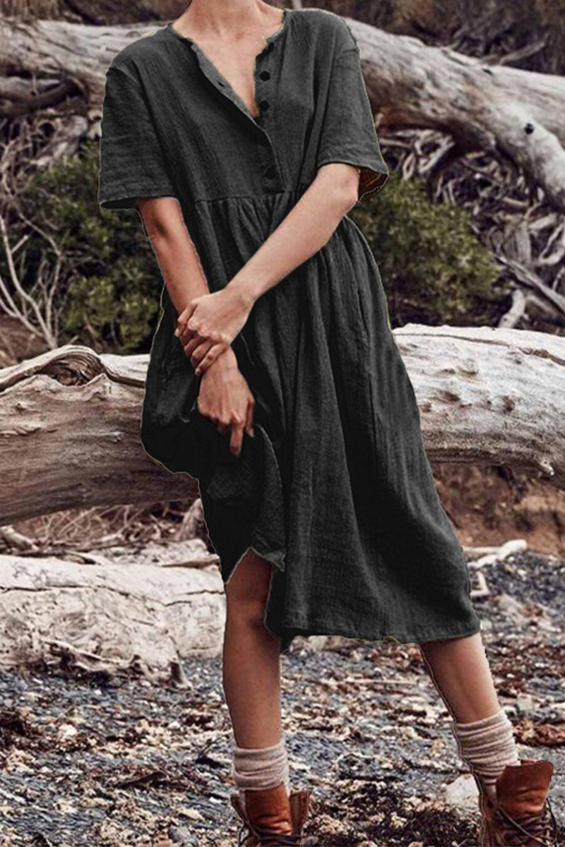 Casual Solid Patchwork O Neck A Line Dresses(5 Colors)