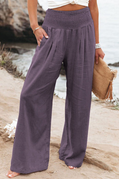 Casual Simplicity Solid Solid Color Loose Wide Leg Solid Color Bottoms