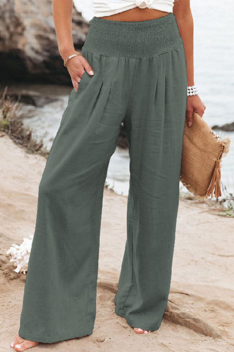 Casual Simplicity Solid Solid Color Loose Wide Leg Solid Color Bottoms