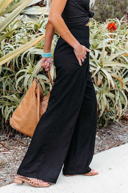 Casual Simplicity Solid Solid Color Loose Wide Leg Solid Color Bottoms