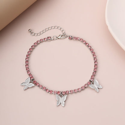 Butterfly pendant rhinestone anklet