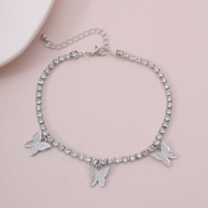 Butterfly pendant rhinestone anklet