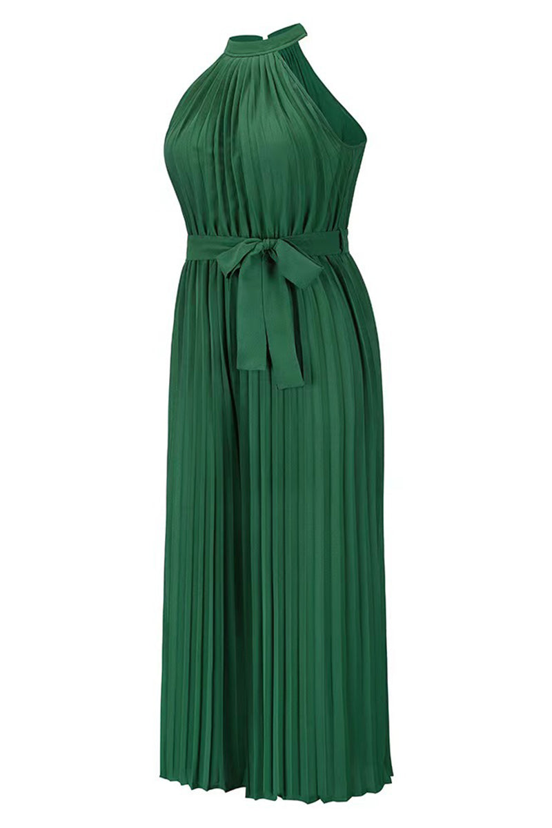Casual Simplicity Solid Frenulum Fold Halter Loose Jumpsuits(6 Colors)