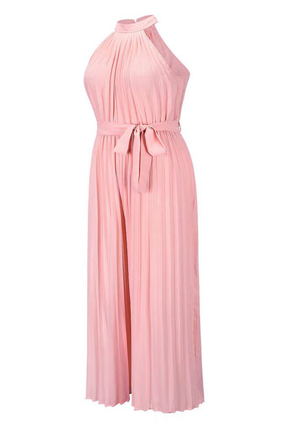 Casual Simplicity Solid Frenulum Fold Halter Loose Jumpsuits(6 Colors)