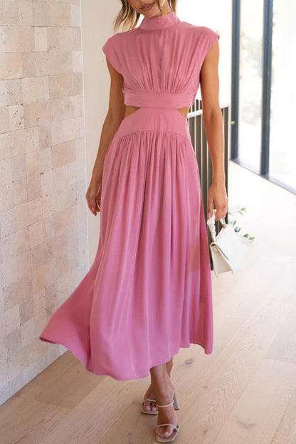 Sweet Elegant Solid Hollowed Out Mandarin Collar A Line Dresses(8 Colors)