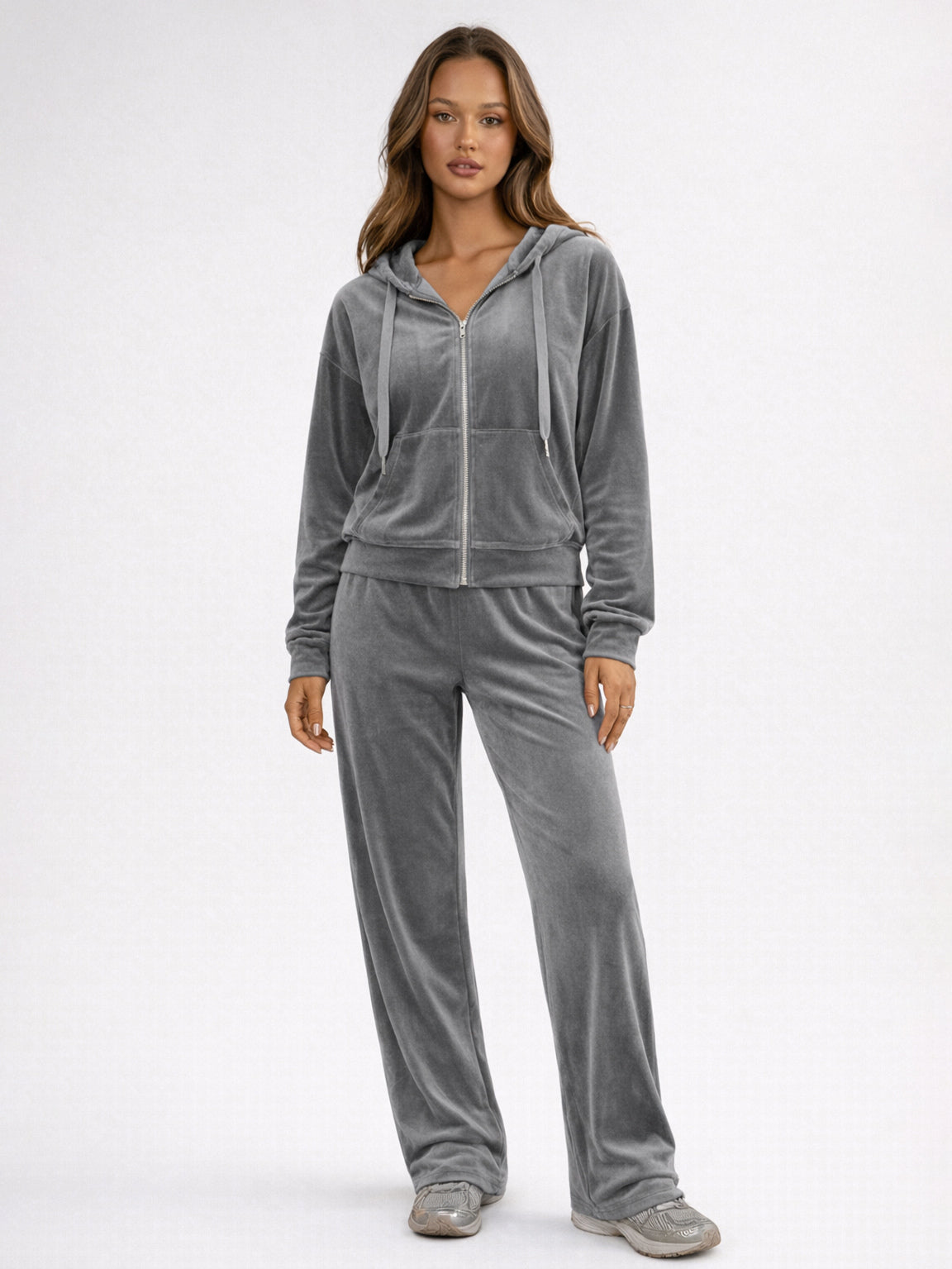 Velour Wide Leg Casual Fit Tracksuit For Women 2026