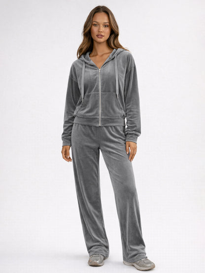 Velour Wide Leg Casual Fit Tracksuit For Women 2026