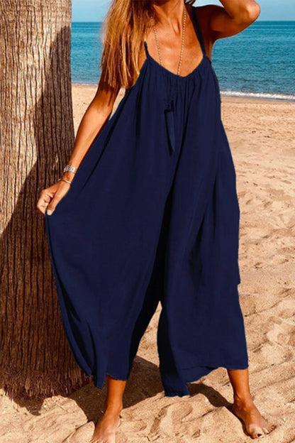 Casual Simplicity Solid Solid Color V Neck Loose Jumpsuits(6 Colors)