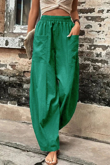 Casual Daily Solid Pocket Loose High Waist Harlan Bottoms(11 Colors)