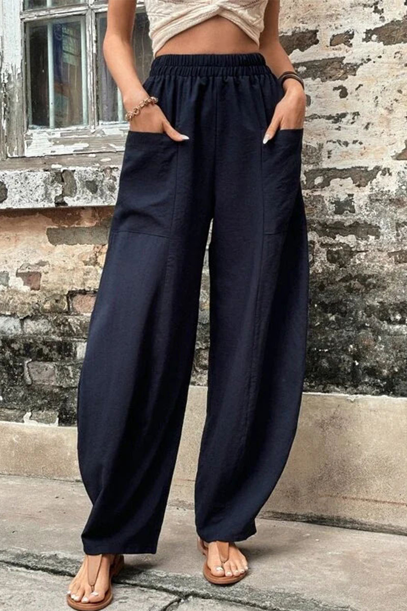 Casual Daily Solid Pocket Loose High Waist Harlan Bottoms(11 Colors)