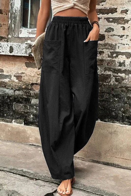 Casual Daily Solid Pocket Loose High Waist Harlan Bottoms(11 Colors)