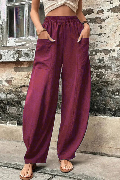 Casual Daily Solid Pocket Loose High Waist Harlan Bottoms(11 Colors)