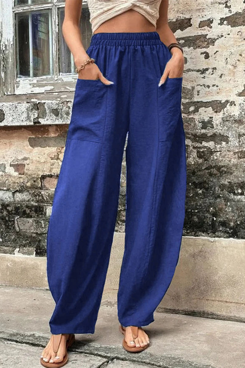 Casual Daily Solid Pocket Loose High Waist Harlan Bottoms(11 Colors)