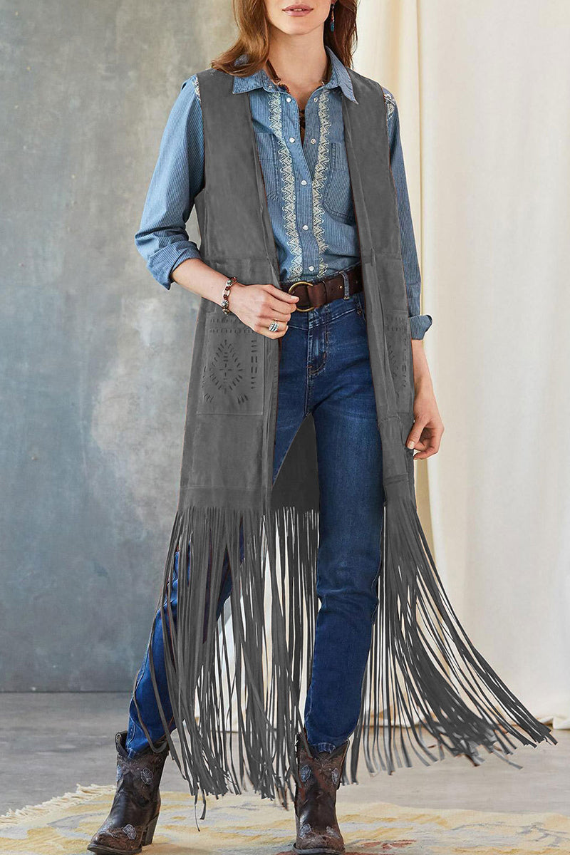 Casual Street Solid Tassel Cardigan Collar Outerwear