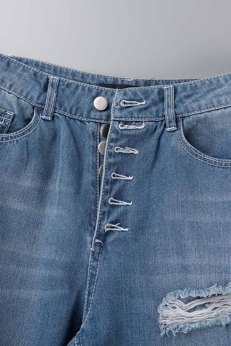 Casual Street Solid Ripped Buckle Low Waist Loose Denim Jeans(4 Colors)