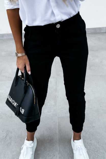 Casual Solid Pocket Regular Mid Waist Pencil Solid Color Bottoms(3 Colors)