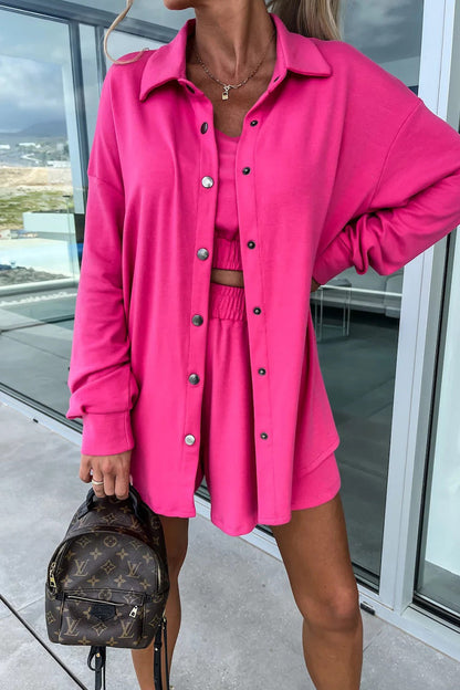 Casual Vacation Solid Pocket Turndown Collar Long Sleeve Two Pieces