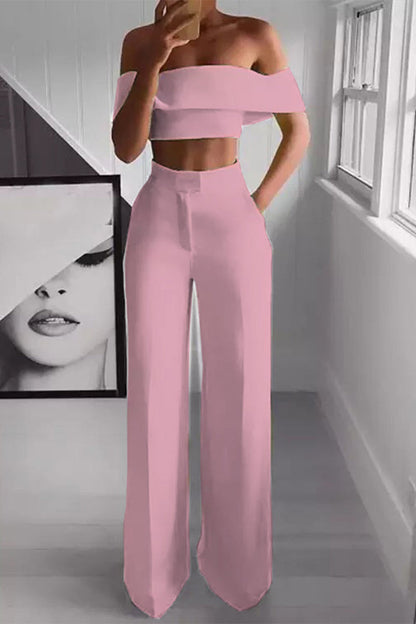 Sexy Simplicity Solid Off the Shoulder Short Sleeve Two Pieces(5 Colors)