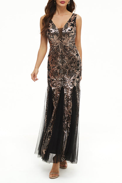 Elegant College Patchwork Sequins V Neck Evening Dress Dresses(4 Colors)ï¼