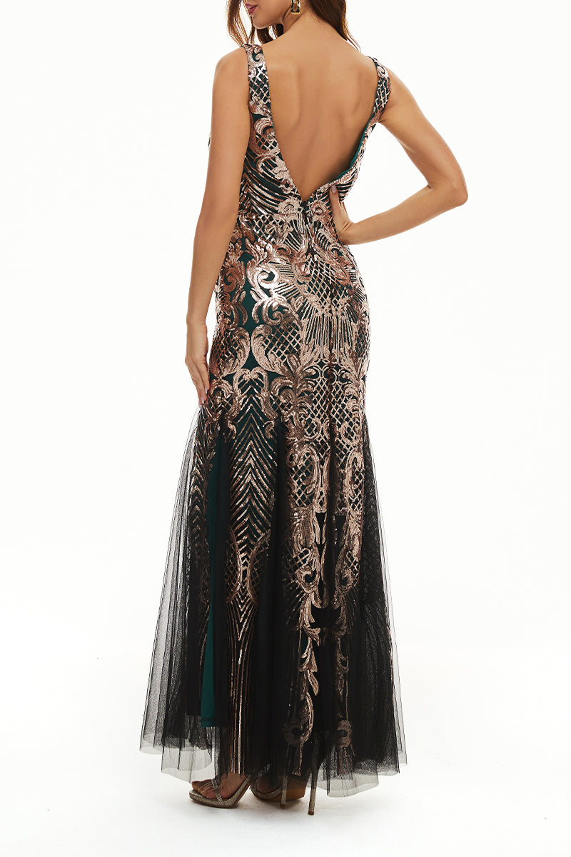 Elegant College Patchwork Sequins V Neck Evening Dress Dresses(4 Colors)ï¼