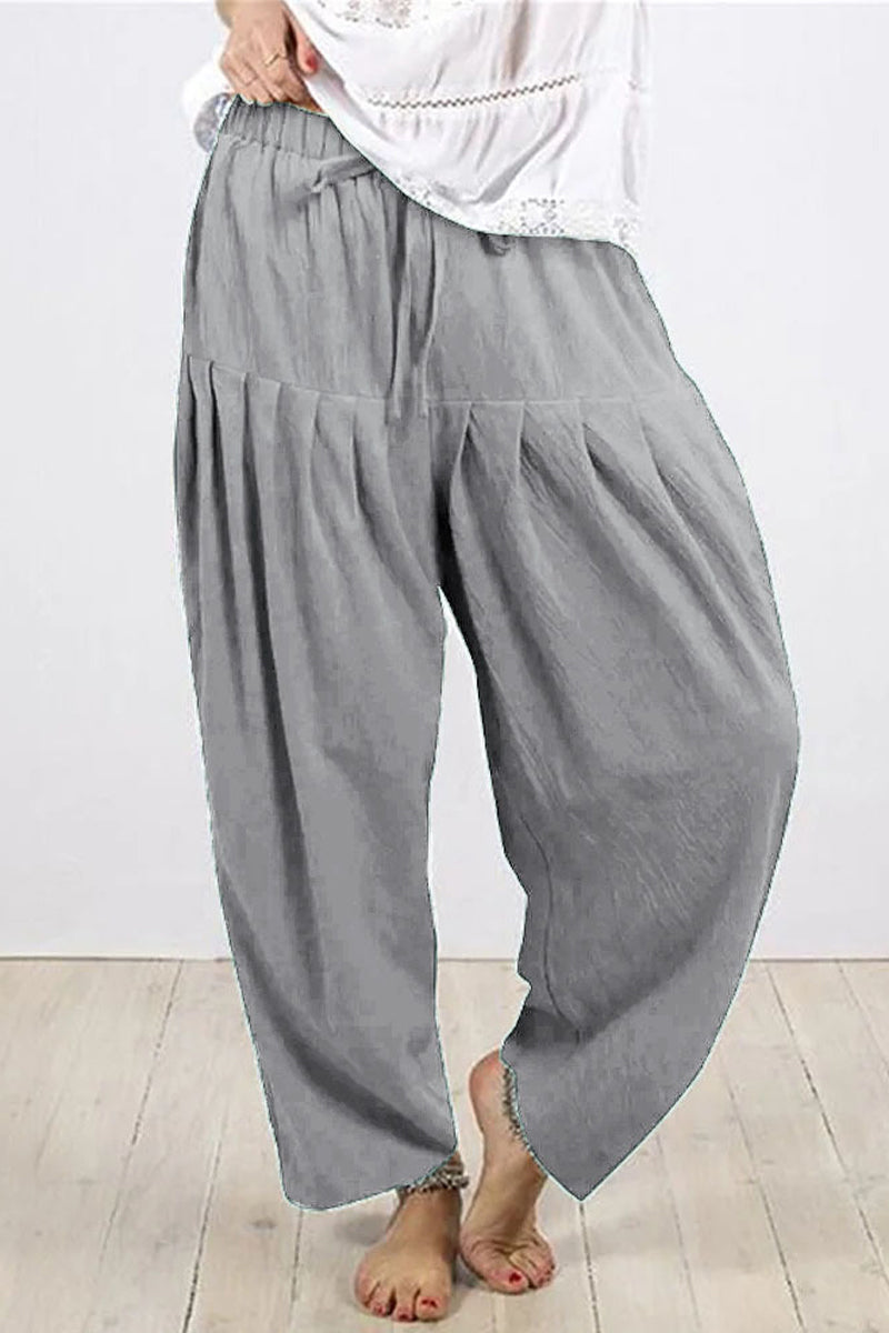 Casual Solid Frenulum Fold Loose High Waist Harlan Solid Color Bottoms(10 Colors)