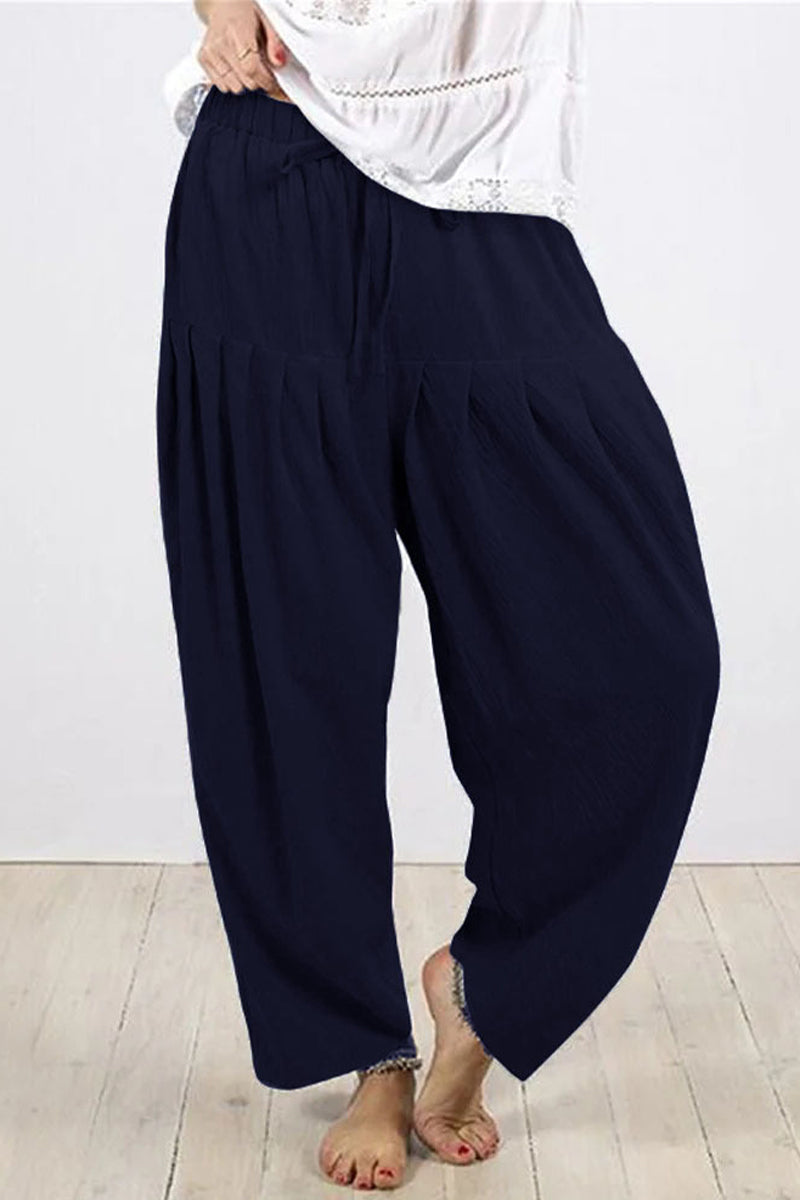 Casual Solid Frenulum Fold Loose High Waist Harlan Solid Color Bottoms(10 Colors)