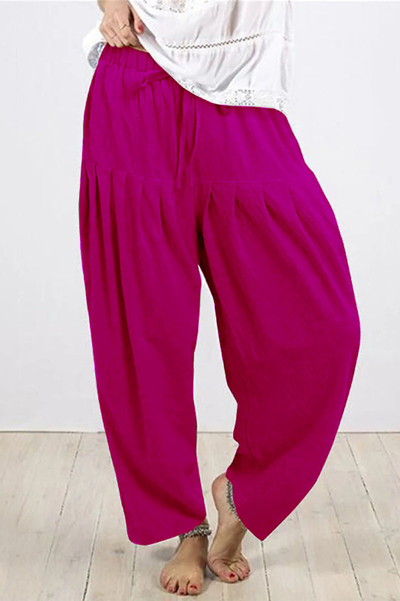 Casual Solid Frenulum Fold Loose High Waist Harlan Solid Color Bottoms(10 Colors)