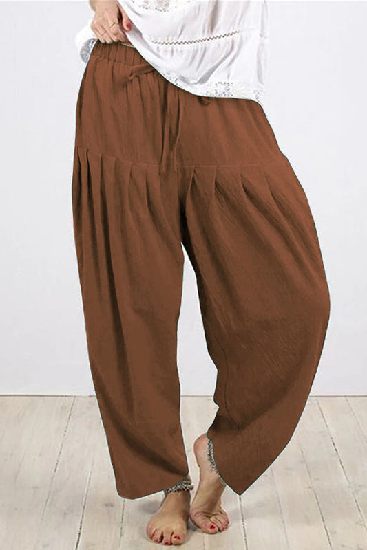 Casual Solid Frenulum Fold Loose High Waist Harlan Solid Color Bottoms(10 Colors)