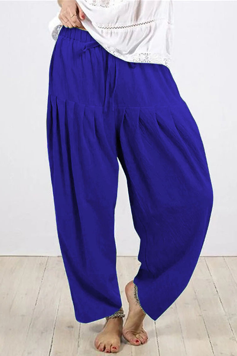 Casual Solid Frenulum Fold Loose High Waist Harlan Solid Color Bottoms(10 Colors)