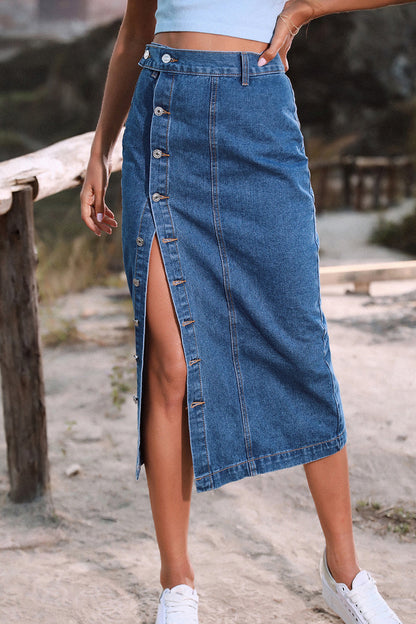 Elegant Solid Buckle Slit High Waist Pencil Solid Color Bottoms(5 Colors)