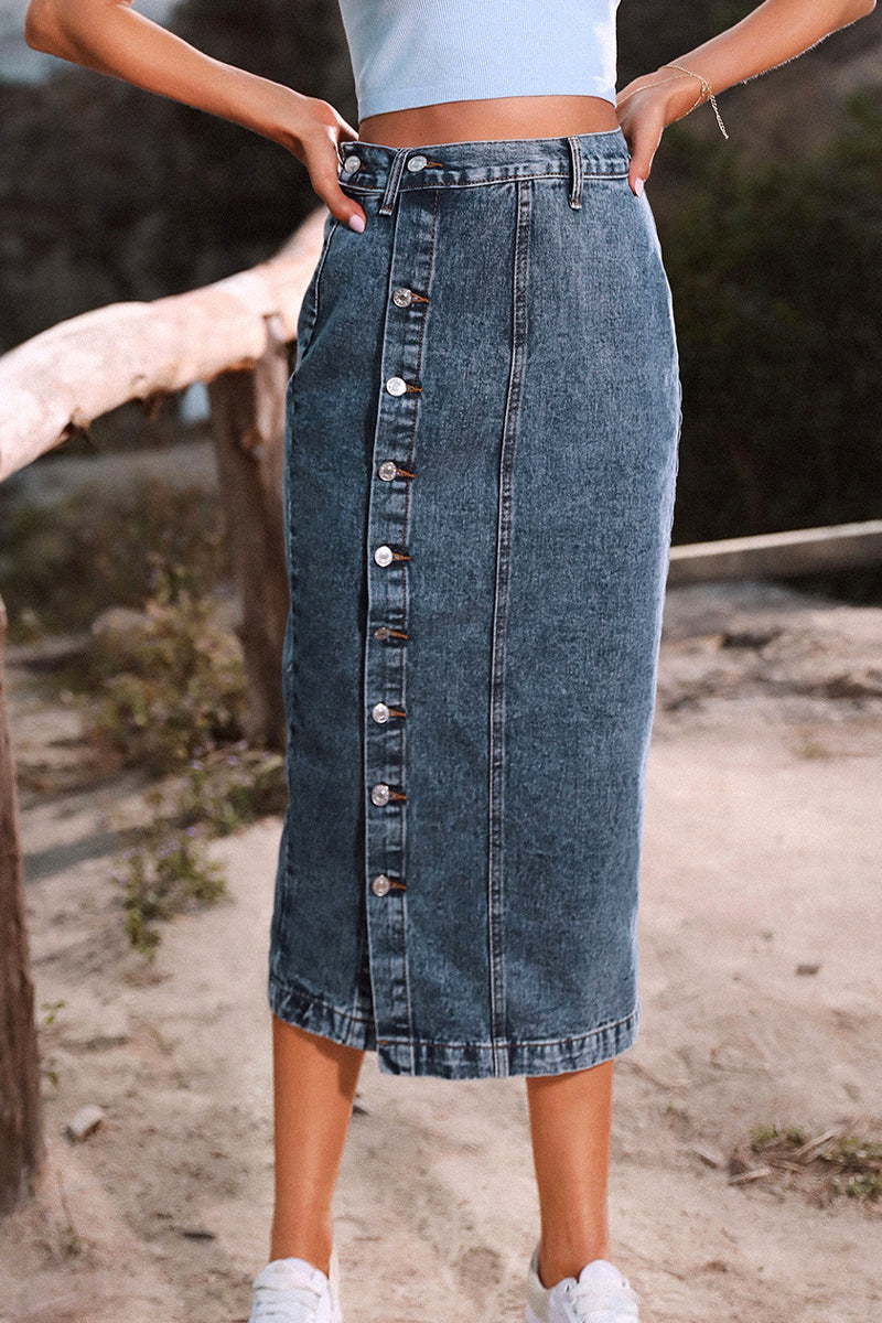 Elegant Solid Buckle Slit High Waist Pencil Solid Color Bottoms(5 Colors)