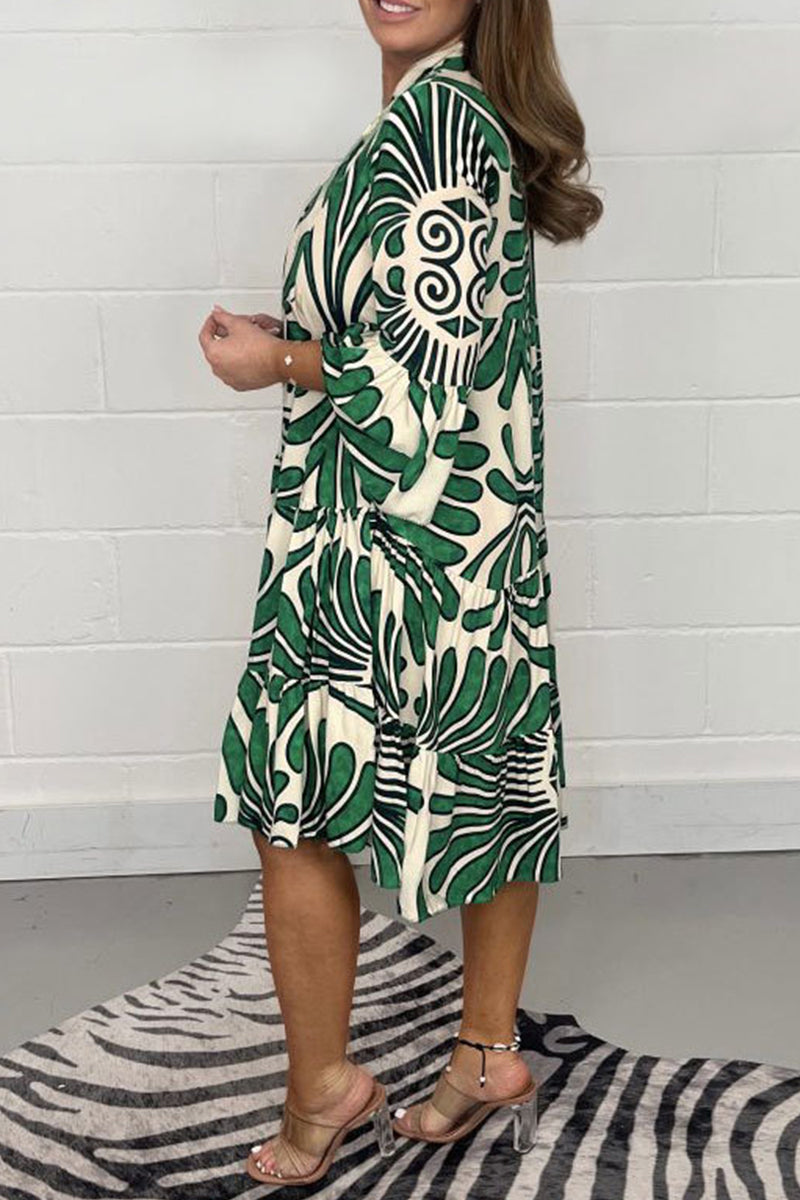 Casual Striped Print Patchwork V Neck A Line Dresses