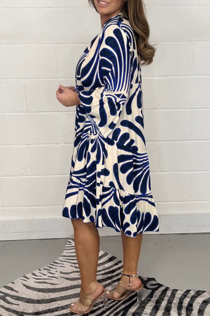 Casual Striped Print Patchwork V Neck A Line Dresses