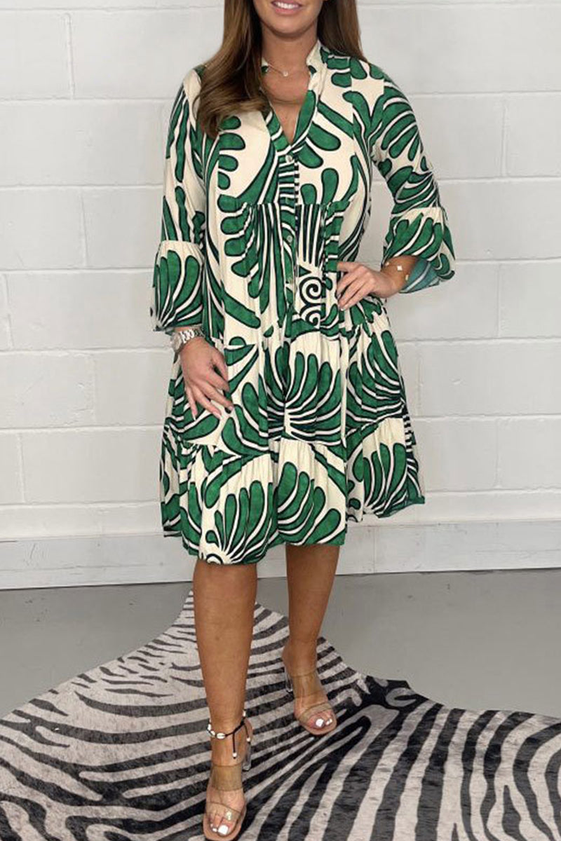 Casual Striped Print Patchwork V Neck A Line Dresses