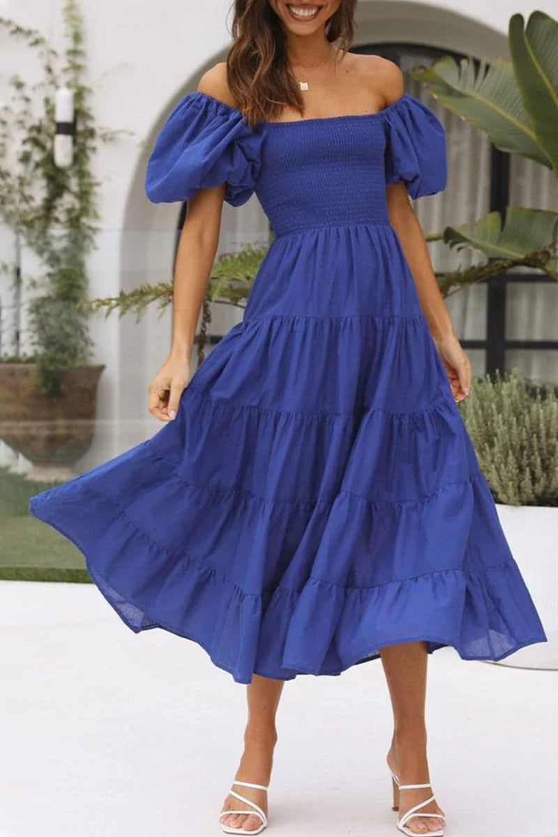 Casual Simplicity Solid Backless Off the Shoulder A Line Dresses