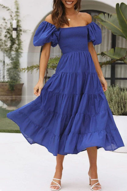 Casual Simplicity Solid Backless Off the Shoulder A Line Dresses