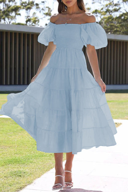 Casual Simplicity Solid Backless Off the Shoulder A Line Dresses