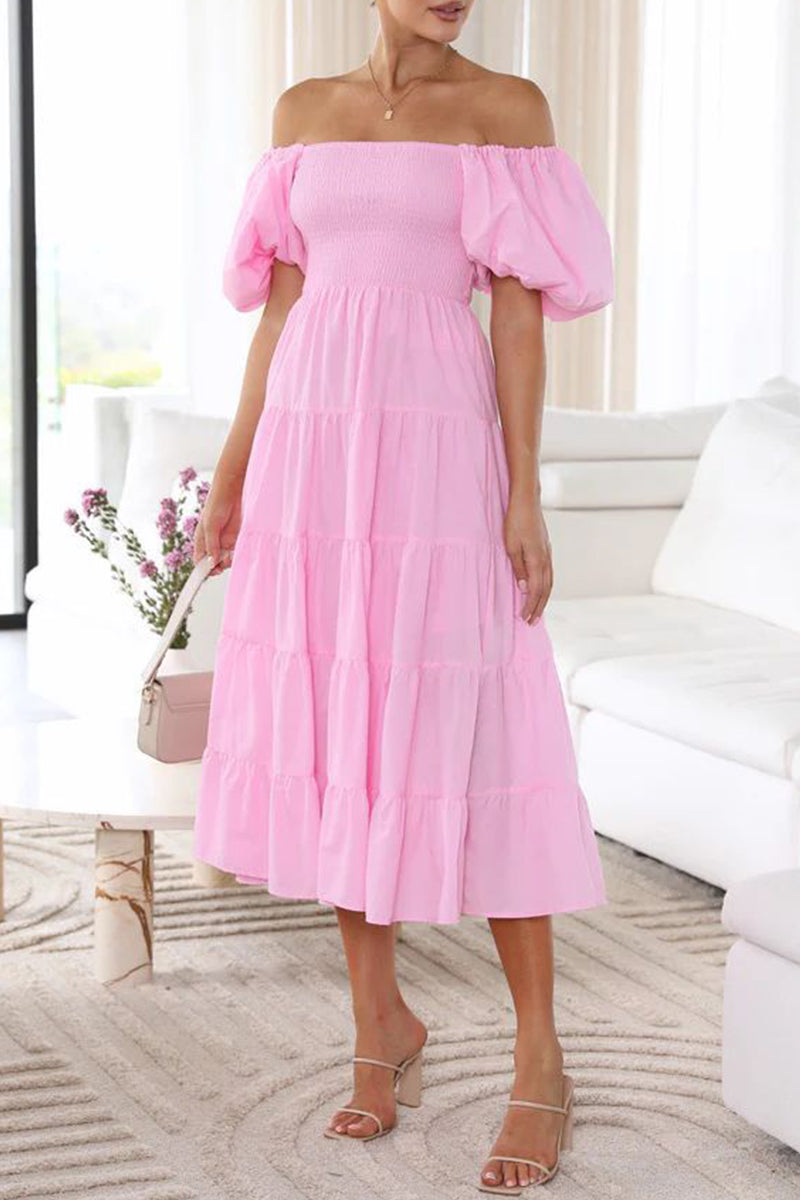 Casual Simplicity Solid Backless Off the Shoulder A Line Dresses