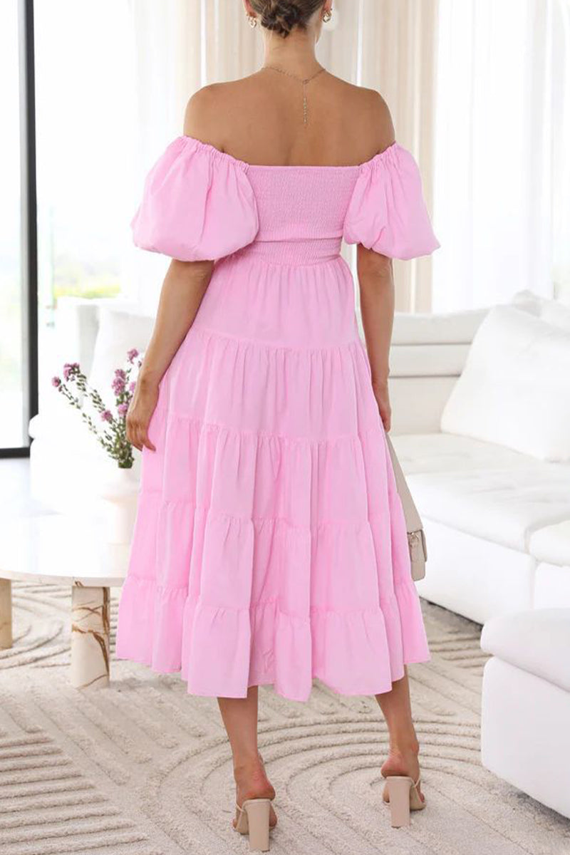 Casual Simplicity Solid Backless Off the Shoulder A Line Dresses