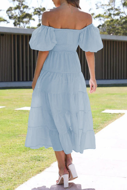 Casual Simplicity Solid Backless Off the Shoulder A Line Dresses