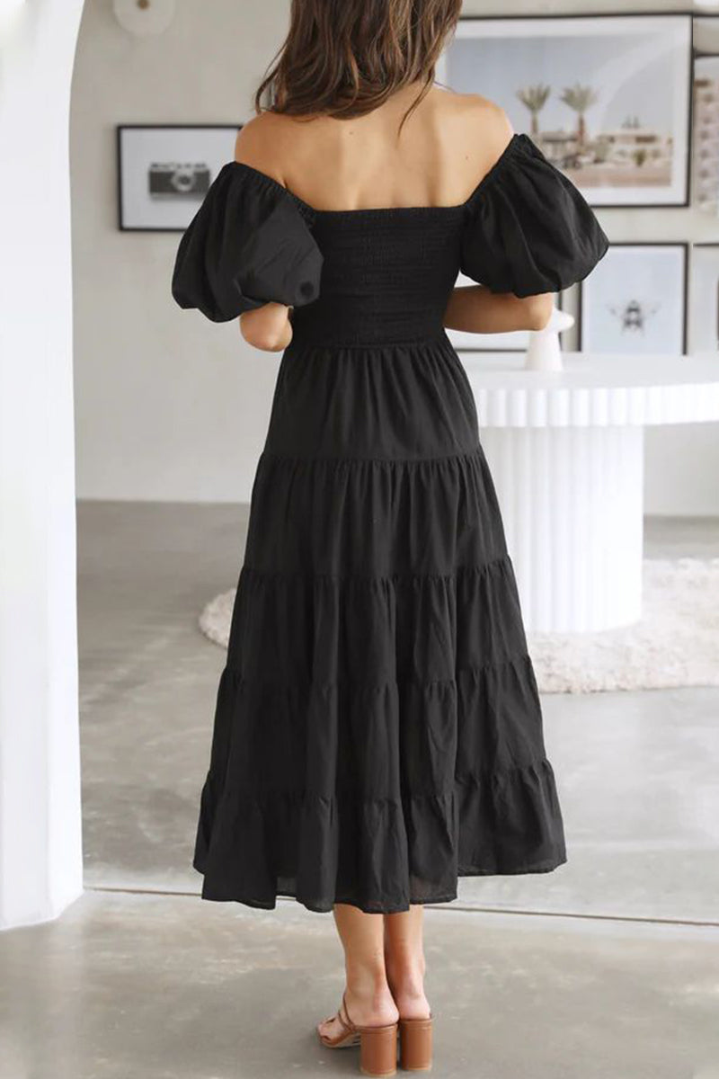 Casual Simplicity Solid Backless Off the Shoulder A Line Dresses