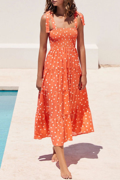 Fashion Street Dot Patchwork Spaghetti Strap Printed Dresses(22 Colors)