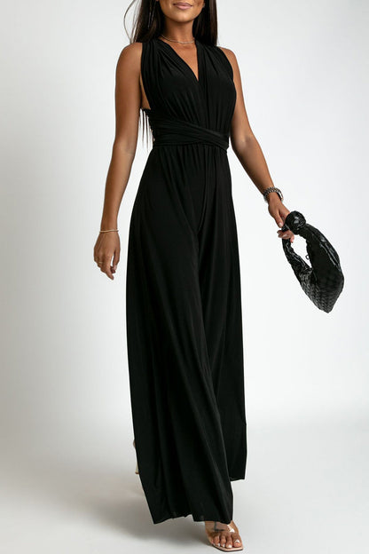 Casual Elegant Solid Backless Cross Straps V Neck Jumpsuits(4 Colors)