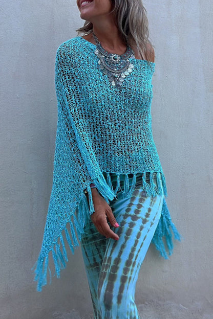Vacation Solid Tassel Hollowed Out O Neck Outerwear